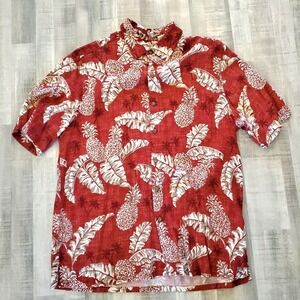 Batek‎ Bay Button Hawaiian Red Aloha Shirt Mens Large Floral All over Print
